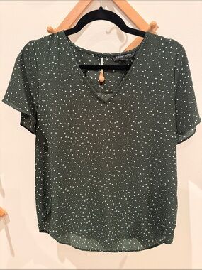 41 Hawthorn Forest Green Polka Dot V-Neck Blouse